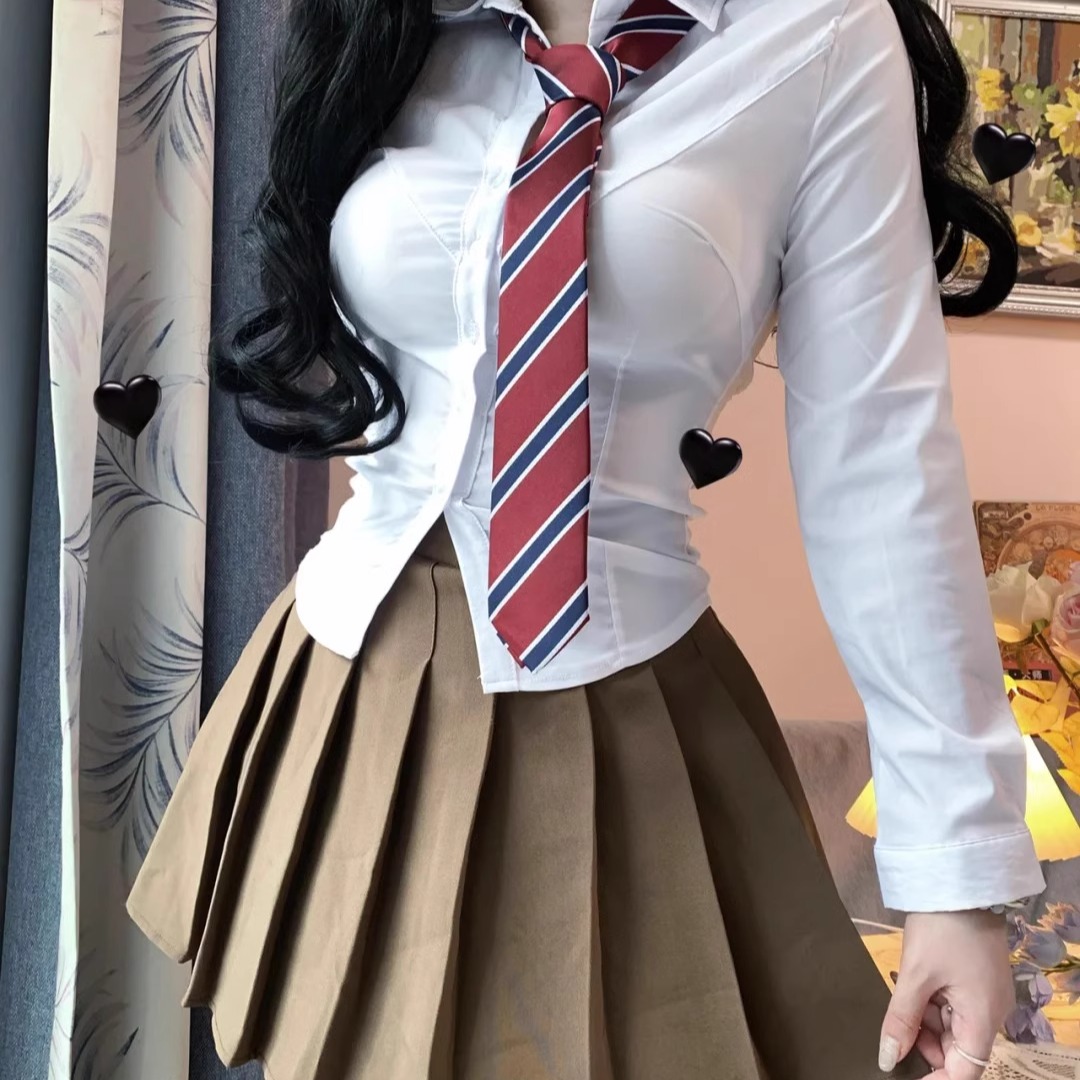 胖MM200斤特大码jk制服套装收腰长袖衬衫女设计感上衣学院风衬衣