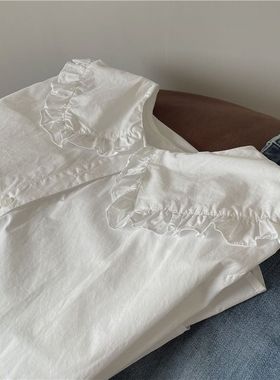 胖MM200斤特大码新款减龄可爱宽松百搭设计感娃娃领白色长袖衬衫