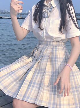 胖MM大码jk制服日系甜美长短袖学生两件套装女夏百褶裙学院风百搭
