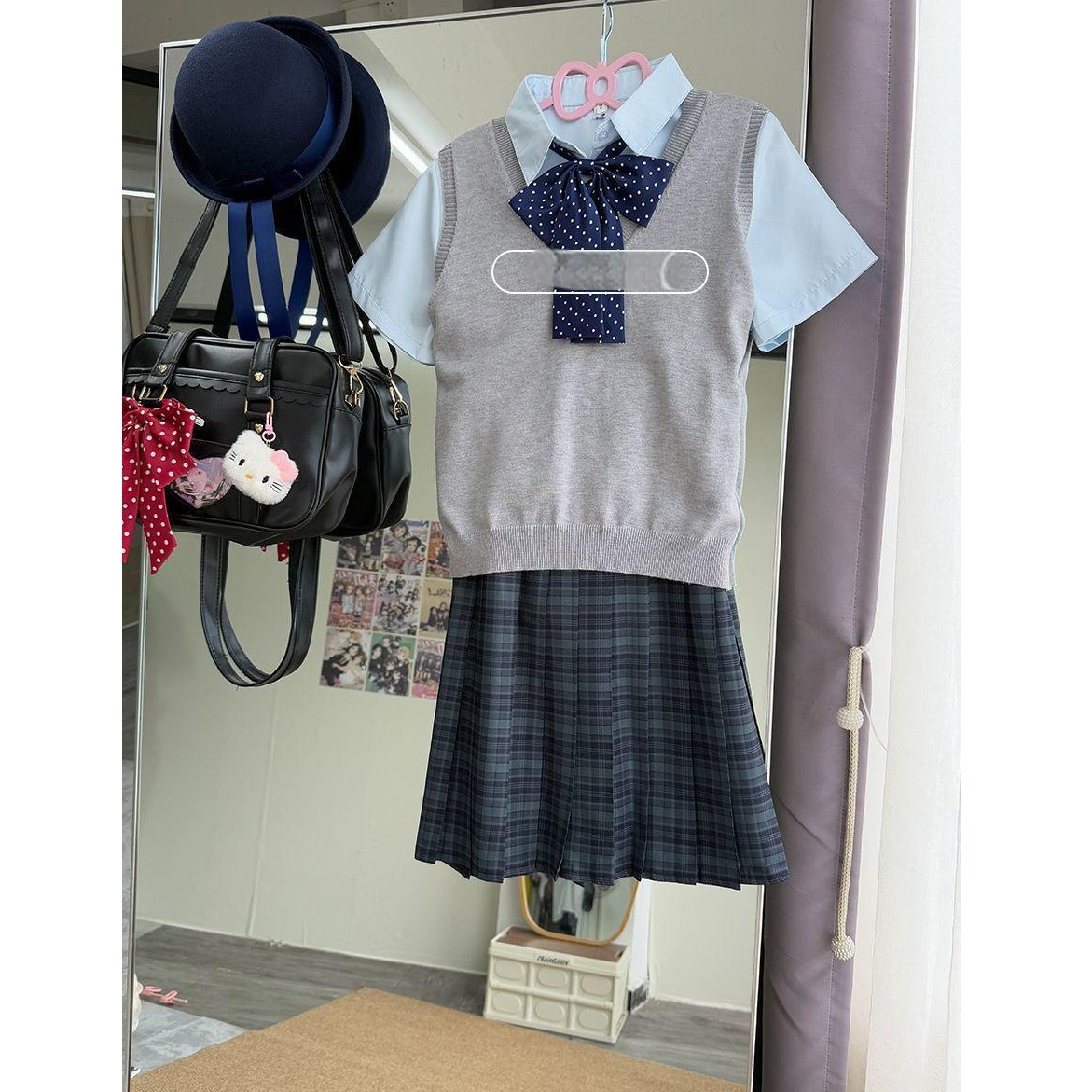 胖MM大码JK制服针织衫马甲背心水色樱花衬衫内搭优等生海苔半身裙