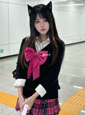 胖MM200斤特大码针织衫长袖毛衣JK制服宽松上衣小玫格裙短裙套装