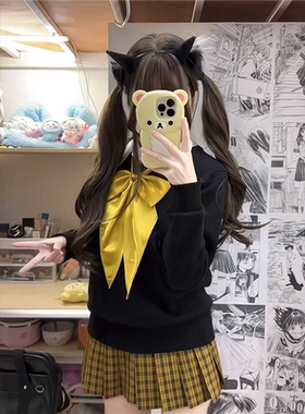 胖MM200斤特大码秋冬款黑色针织衫毛衣女慵懒风向日葵短裙JK套装