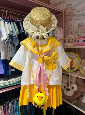 胖MM大码日系学院jk制服可爱少女黄三本水手服夏装基础款短袖套装