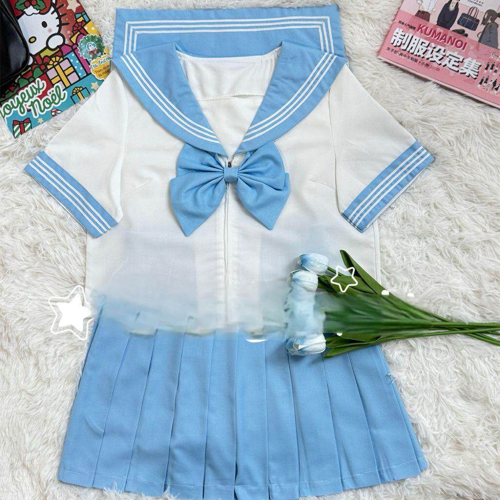 胖MM大码复刻全新水手服水色jk制服套装原宿萌领结海军领jk校供感