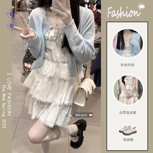 胖MM200斤特大码吊带公主裙芭蕾风蛋糕裙两件套女学院风新款短款