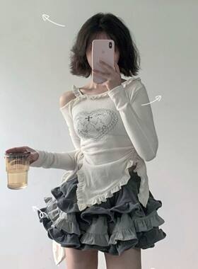 胖MM200斤特大码套裙套装裙甜辣纯欲风两件套女上衣蛋糕蓬蓬短裙