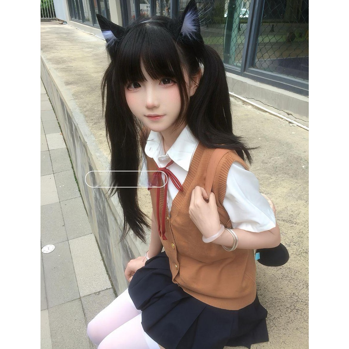 胖MM大码JK制服学生纪州背心针织开衫上衣叠穿漫感上衣短裙套装女