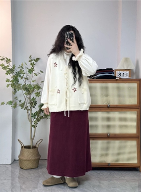 胖MM200斤特大码杏色开衫针织马夹女秋冬毛衣马甲背心小香风上衣