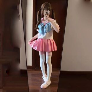 胖MM大码原创jk制服套装粉色二本甜美水手服夏季软萌可爱少女学生