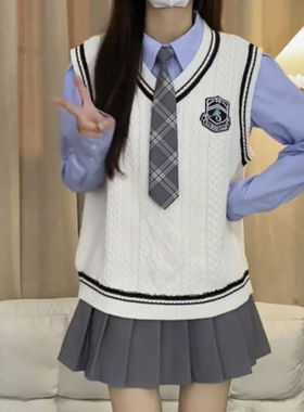 胖MM200斤特大码两件套装甜美刺绣针织毛衣背心马甲蓝色长袖衬衫