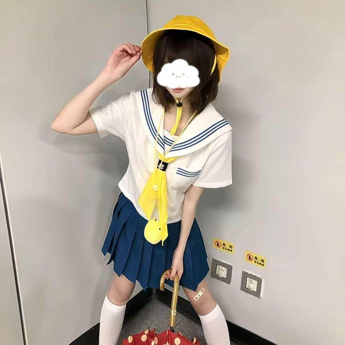胖MM大码原创水手服女jk制服套装海军领学院风白领蓝三本基础款夏