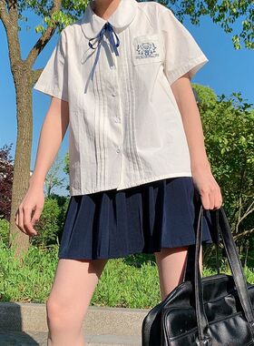 胖MM200斤特大码日系jk短袖娃娃领jk学院风长袖短袖衬衫女上衣