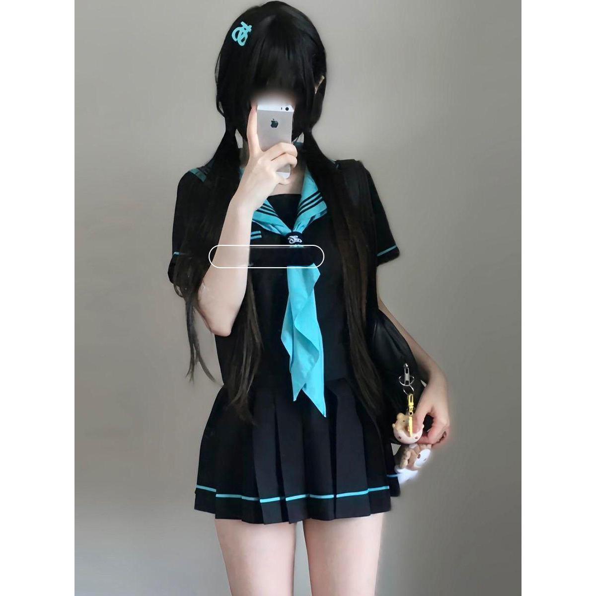 胖MM大码【青本绘】日系初音水手服短袖长袖日系校供JK制服套装女