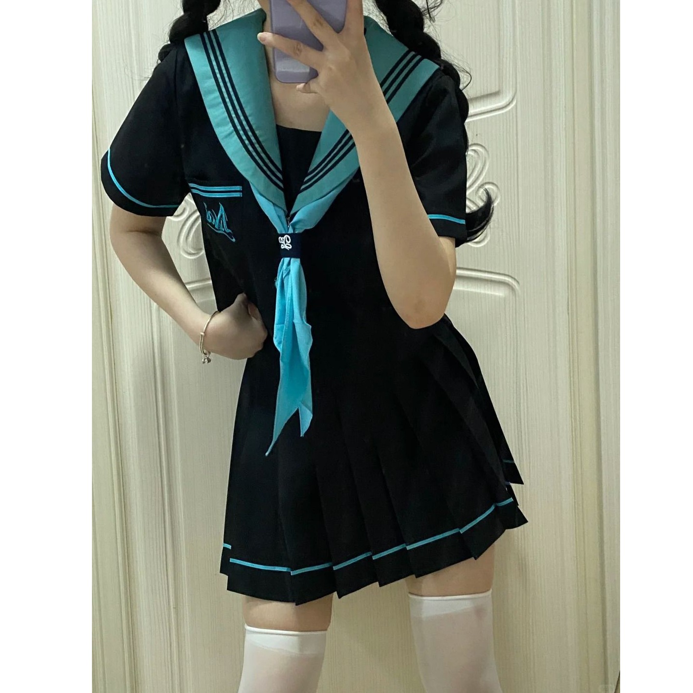 胖MM大码藏青色jk制服套装夏季短袖日系校甜妹供感水手服百褶裙女