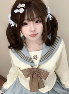胖MM大码JK制服萌款水手服海军日系秋款少女长袖薄荷上衣奶绿套装