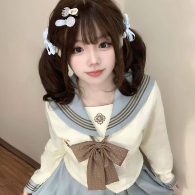 胖MM大码JK制服萌款水手服海军日系秋款少女长袖薄荷上衣奶绿套装