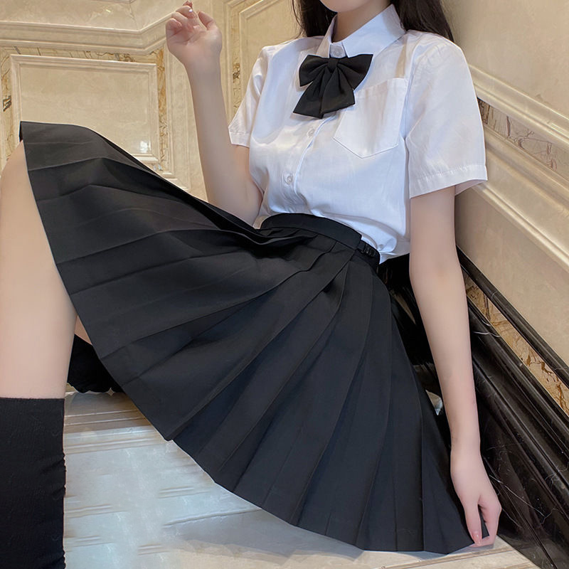 胖MM大码加大日系JK制服纯色百褶裙A型微胖衬衫遮胖显瘦胖妞学生