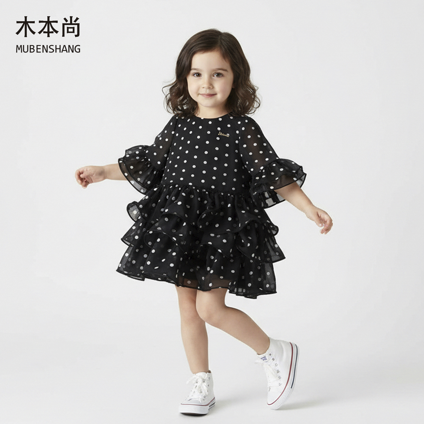 木本尚女童连衣裙2026新款春装波点裙甜美可爱半袖长裙宝宝裙子