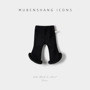 木本尚女童冬装加绒加厚裤子2026新款宝宝休闲长裤松紧腰修身童装