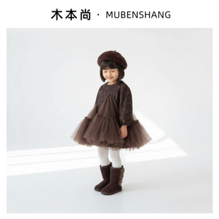 木本尚女童秋冬连衣裙2026新款宝宝英伦风复古裙子长袖气质儿童
