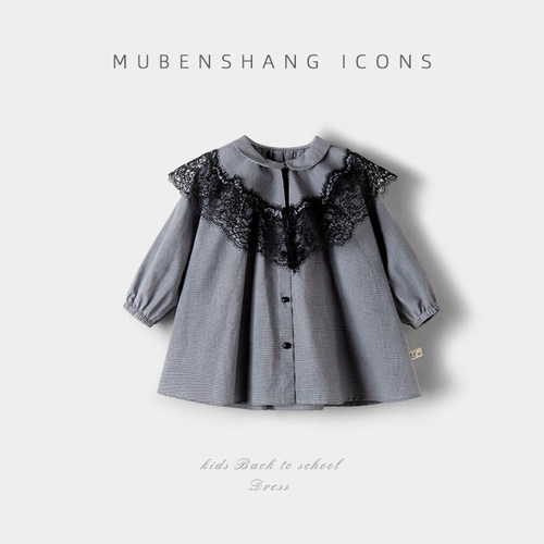 木本尚女童春秋连衣裙2025新款宝宝英伦风长袖蕾丝花边领气质童装