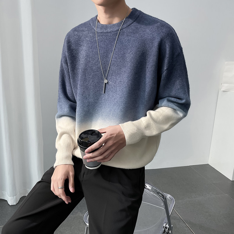 Y8971店主风渐变毛线衣扎染男士撞色宽松休闲大码毛线衫75控98,男装针织衫/毛衣,电商A135（原星座819）