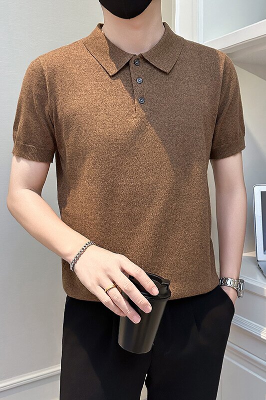 A135-77095男士纯色PL领春夏秋针织短袖冰丝短袖凉爽P55控79,男装T恤,电商A135（原星座819）