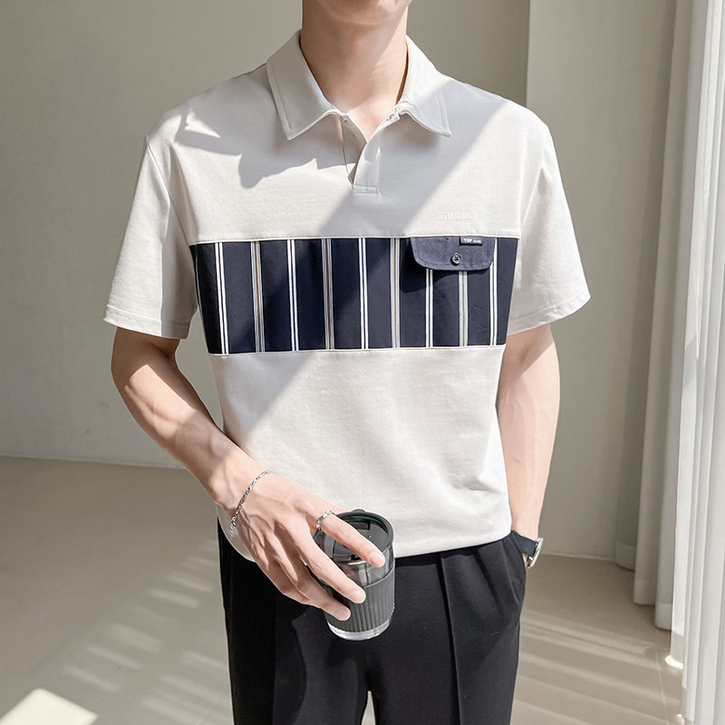 C311-T06 夏季男士个性工艺拼接短袖PL衫 假口袋设计 三色可选P58图片
