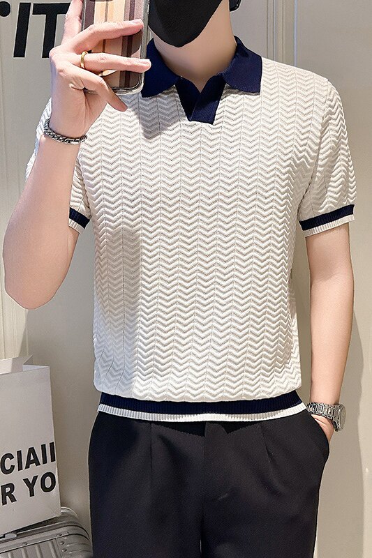 A135-6131男士PL领春夏秋针织短袖冰丝短袖P55控78,男装T恤,电商A135（原星座819）