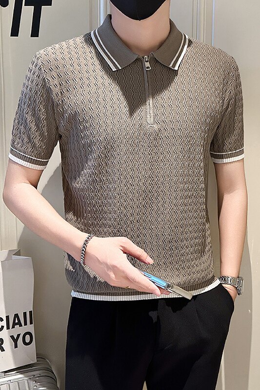 A135-6129男士PL领春夏秋针织短袖冰丝短袖P55控78,男装T恤,电商A135（原星座819）