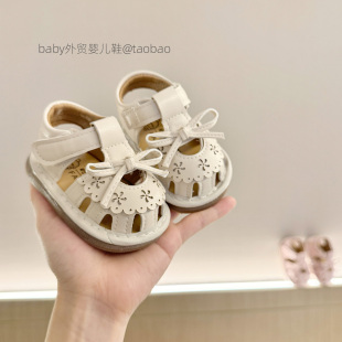 春夏6-9-12个月1-2岁女宝宝学步鞋蝴蝶结软底婴儿防踢透气叫叫鞋