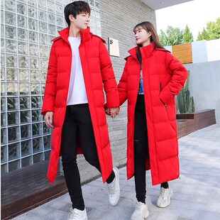情侣亲子加长中长款羽绒棉服男士长款冬季过膝棉袄加绒加厚棉衣女