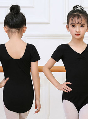 女孩黑色纯棉短袖连体紧身舞蹈服