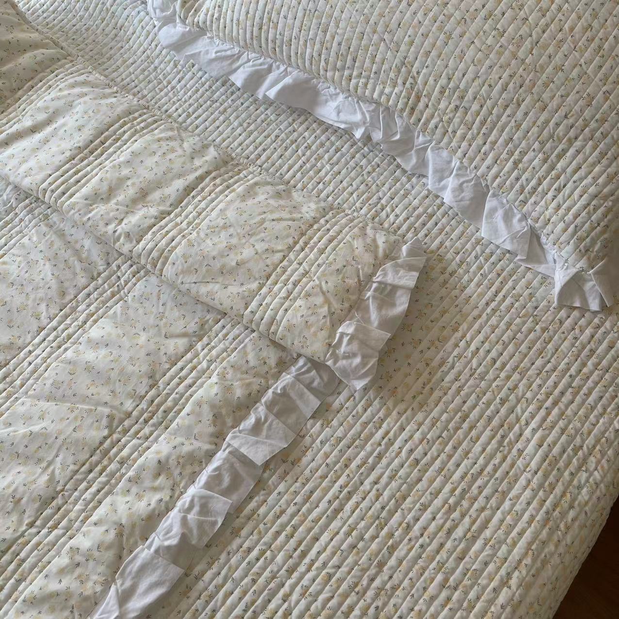 韩式纯棉小碎花绗缝床盖床单床垫