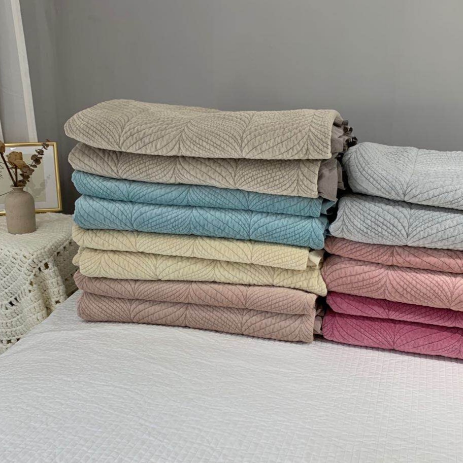 韩式短毛绒砂洗绗缝保暖秋冬床盖