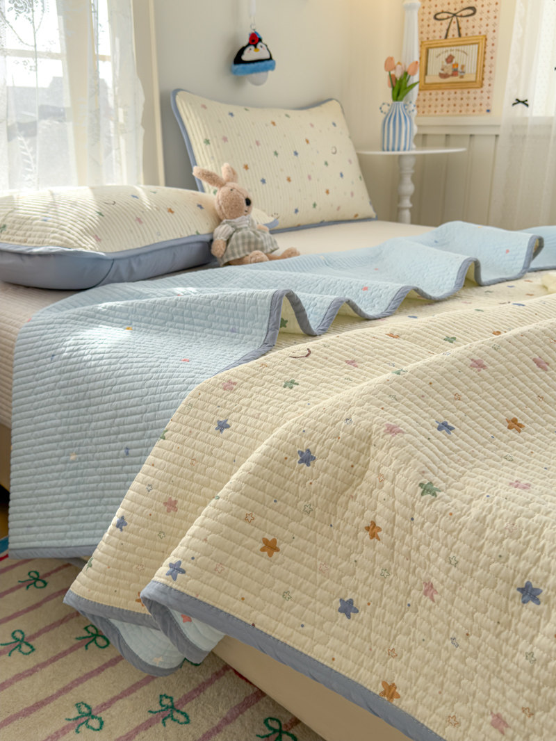 韩式纯棉加厚卡通可爱儿童绗缝床盖床垫床单三件套可定做