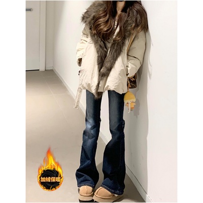 175加长加绒微喇牛仔裤女秋冬