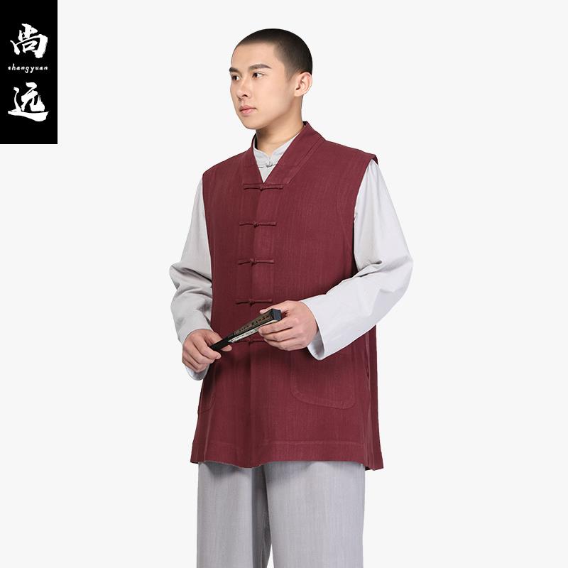特卖纯色全棉短伽蓝褂马甲僧服居士服内搭外穿男女春秋薄款透气热