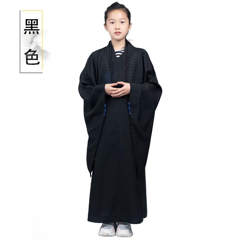 特卖高档台湾麻儿童海青居士服短套小和尚海青小孩男女款长袍僧衣