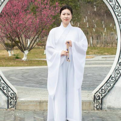 特卖梵戒精品白色海青居士服多丽丝垂顺禅修服男女皈依服装不透明