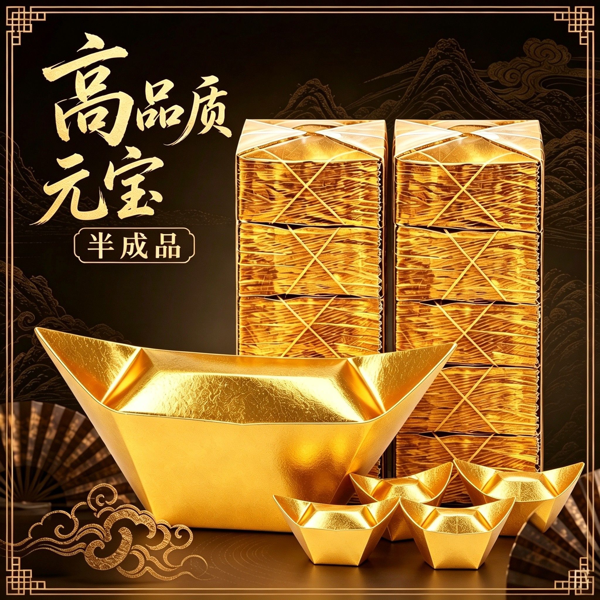 1000个金元宝半成品仿真锡箔折纸金纸整箱批发包邮加硬加厚切角