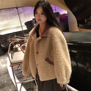 海宁2025秋冬新款女款仿皮草小外套仿羊羔毛加厚短款女小香风外套