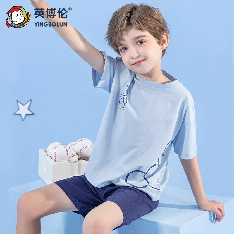 纯棉亲子男童短袖套装睡衣家居服