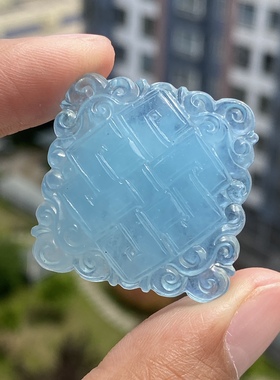 保真 大号天然海蓝宝中国结吊坠 蓝色男女吉祥结项链挂坠水晶雕刻