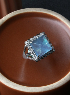 纯银镶嵌戒指海蓝宝日韩女生