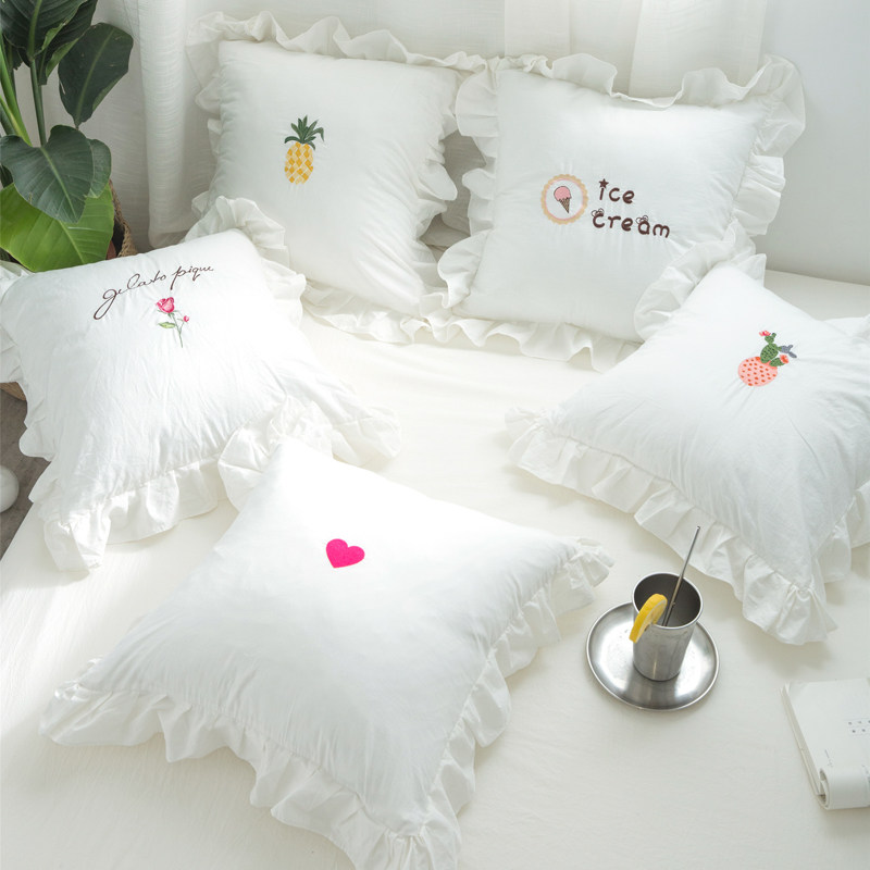 Embroidery patterns Pillows Solid white Lotus leaf square Pillowcase Hold pillow Same item rose Washablein the Home Fabric , Pillow/Pillow  category - from Buy2taobao.com to provide professional Taobao agent buy service