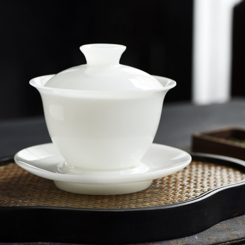 璞玉德化白瓷冰种羊脂玉盖碗公杯