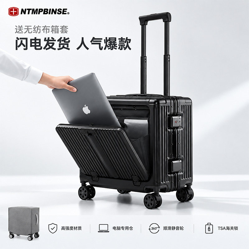 瑞士军刀PC万向轮前开盖登机箱图片