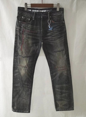 余文乐 NH69D 船锚 Denim 潮流 红蓝刀割破坏 水洗赤耳直筒牛仔裤