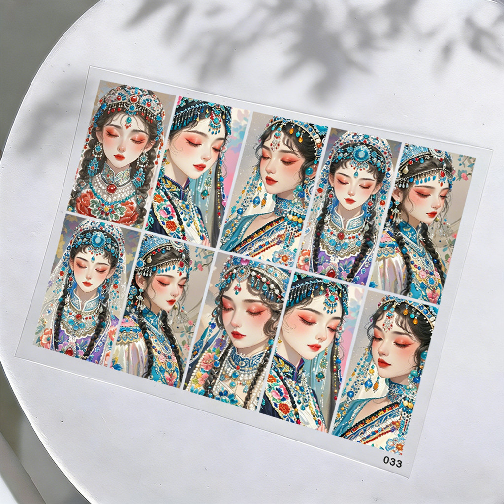 国潮青衣美甲贴纸 中式国风氛围感美甲装饰贴diy